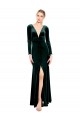 Stretch Velvet V-Neck Long Sleeves Open Back Long Black Tie Prom Dress / Bridesmaid Dress Essex