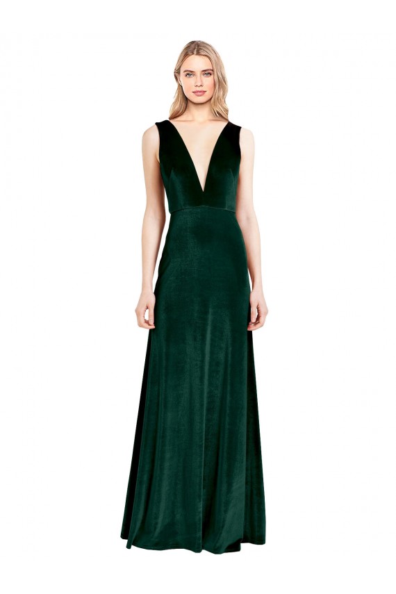 Stretch Velvet V-Neck Sleeveless V-Back Long Bridesmaid Dress / Formal Dress Essex