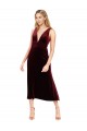 Stretch Velvet V-Neck Sleeveless V-Back Burgundy Midi Length Prom Dress / Bridesmaid Dress Essex