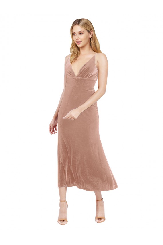 Stretch Velvet V-Neck Sleeveless V-Back Midi Length Prom Dress / Bridesmaid Dress Essex