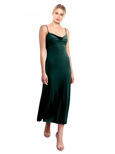 Stretch Velvet Spaghetti Straps Sleeveless Low Back Midi Length Prom Dress / Bridesmaid Dress Essex