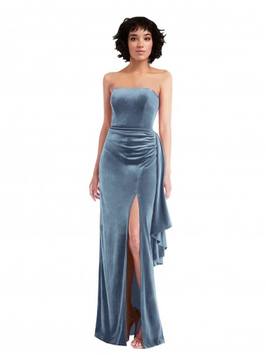 Stretch Velvet Strapless Sleeveless Low Back Long Formal Evening Gown / Prom Dress / Bridesmaid Dress Essex