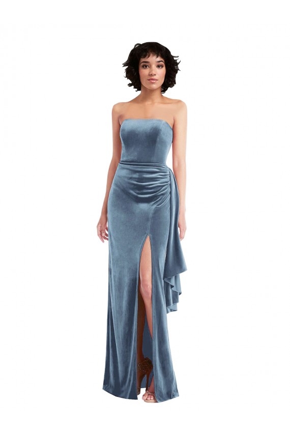 Stretch Velvet Strapless Sleeveless Low Back Long Formal Evening Gown / Prom Dress / Bridesmaid Dress Essex