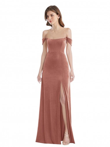 Stretch Velvet Off the Shoulder Sleeveless Cinnamon Rose Long Semi Formal Evening Dress / Prom Dress / Bridesmaid Dress Essex