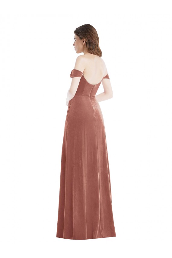 Stretch Velvet Off the Shoulder Sleeveless Cinnamon Rose Long Semi Formal Evening Dress / Prom Dress / Bridesmaid Dress Essex