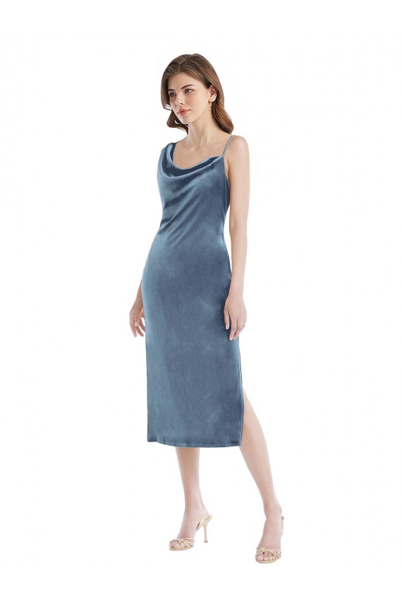 Stretch Velvet One Shoulder Sleeveless Long Semi Formal Evening Dress / Prom Dress / Bridesmaid Dress Essex