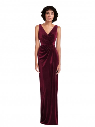 Stretch Velvet V-Neck Sleeveless Long Semi Formal Evening Dress / Prom Dress / Bridesmaid Dress Essex