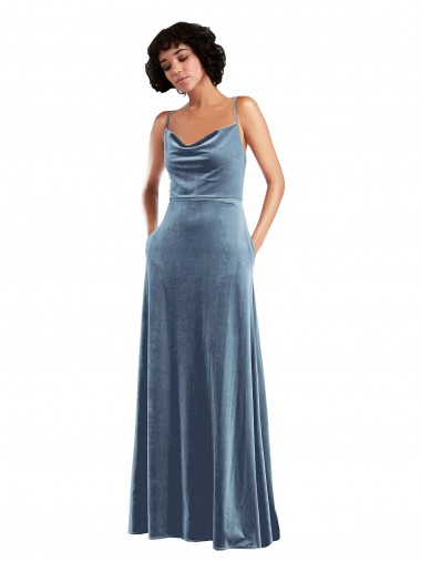 Stretch Velvet Cowl Neck Sleeveless Open Back Long Semi Formal Evening Dress / Prom Dress / Bridesmaid Dress Essex