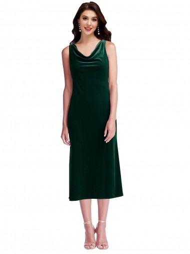 Stretch Velvet Cowl Neck Sleeveless V-Back Midi Length Evening Gown / Prom Dress / Bridesmaid Dress Essex