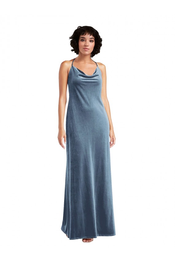 Stretch Velvet Cowl Neck Sleeveless V-Back Long Bridesmaid Dress / Evening Dress Essex