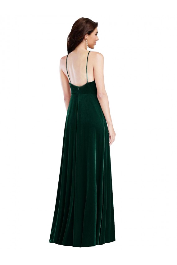 Stretch Velvet Halter Neck Sleeveless Long Semi Formal Evening Dress / Prom Dress / Bridesmaid Dress Essex