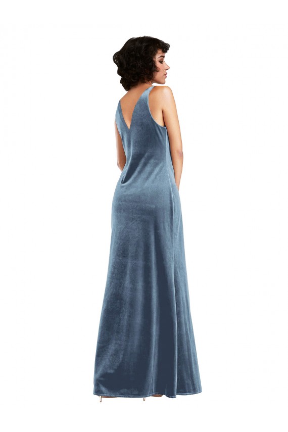 Stretch Velvet Cowl Neck Sleeveless V-Back Long Evening Dress / Bridesmaid Dress Essex