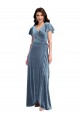 Stretch Velvet V-Neck Flutter Sleeves Long Black Tie Evening Gown / Prom Dress / Bridesmaid Dress Essex