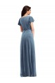 Stretch Velvet V-Neck Flutter Sleeves Long Black Tie Evening Gown / Prom Dress / Bridesmaid Dress Essex