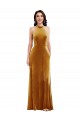 Stretch Velvet Halter Neck Sleeveless Keyhole Back Long Semi Formal Evening Dress / Prom Dress / Bridesmaid Dress Essex