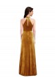 Stretch Velvet Halter Neck Sleeveless Keyhole Back Long Semi Formal Evening Dress / Prom Dress / Bridesmaid Dress Essex