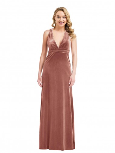 Stretch Velvet V-Neck Sleeveless Open Back Long Bridesmaid Dress / Evening Dress Essex