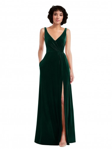 Stretch Velvet V-Neck Sleeveless V-Back Long Bridesmaid Evening Dress Essex
