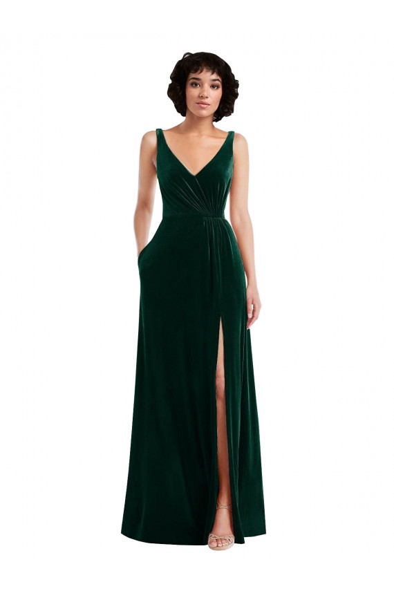 Stretch Velvet V-Neck Sleeveless V-Back Long Bridesmaid Evening Dress Essex