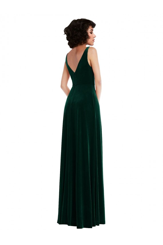 Stretch Velvet V-Neck Sleeveless V-Back Long Bridesmaid Evening Dress Essex