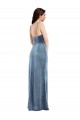 Stretch Velvet Spaghetti Straps Sleeveless Low Back Dusty Blue Long Formal Evening Gown / Prom Dress / Bridesmaid Dress Essex