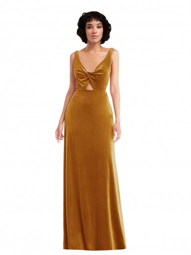 Stretch Velvet V-Neck Sleeveless V-Back Long Semi Formal Evening Dress / Prom Dress / Bridesmaid Dress Essex