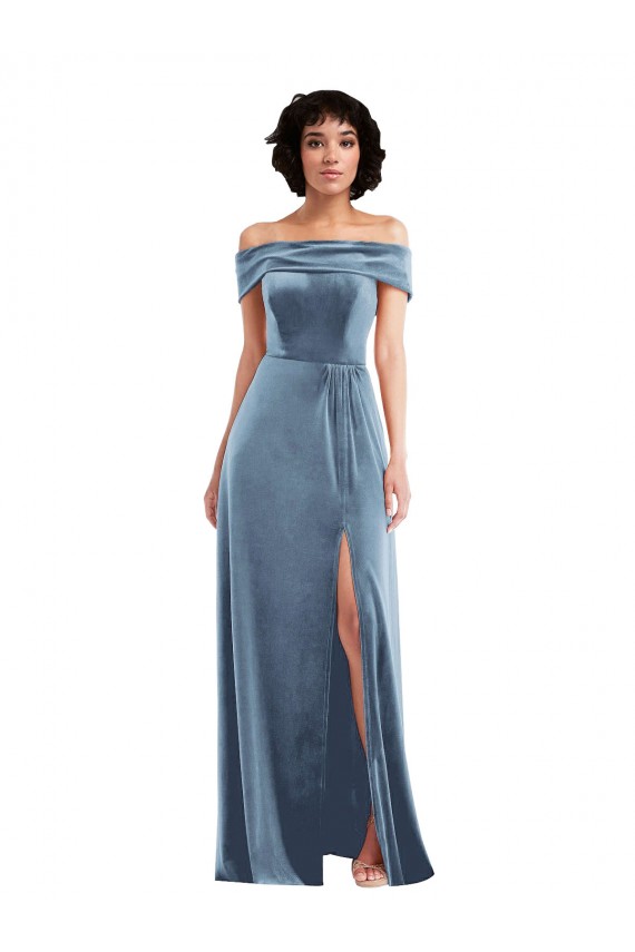 Stretch Velvet Off the Shoulder Sleeveless Long Semi Formal Evening Dress / Prom Dress / Bridesmaid Dress Essex