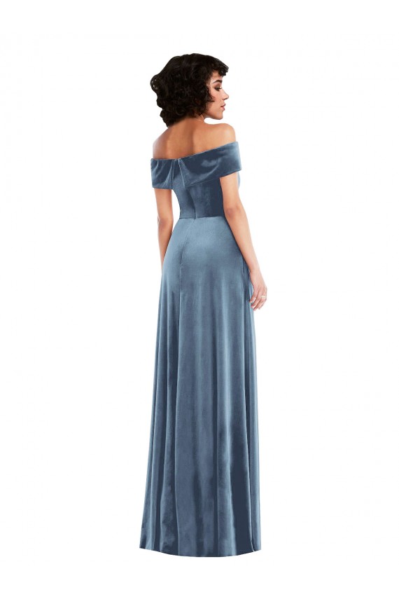 Stretch Velvet Off the Shoulder Sleeveless Long Semi Formal Evening Dress / Prom Dress / Bridesmaid Dress Essex
