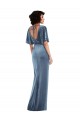Stretch Velvet Flutter Sleeves Open Back Long Semi Formal Evening Dress / Prom Dress / Bridesmaid Dress Essex