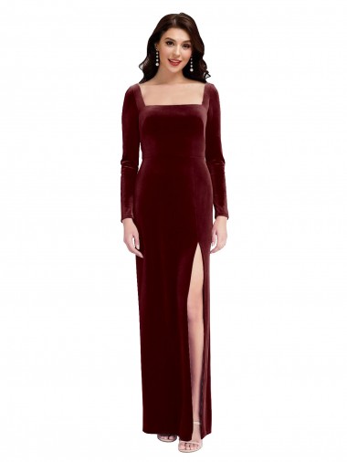 Stretch Velvet Spaghetti Straps Long Sleeves Low Back Long Prom Dress / Bridesmaid Dress Essex