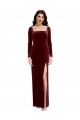 Stretch Velvet Spaghetti Straps Long Sleeves Low Back Long Prom Dress / Bridesmaid Dress Essex