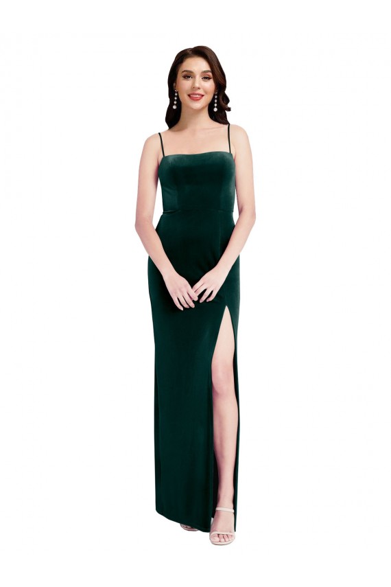Stretch Velvet Spaghetti Straps Sleeveless Low Back Long Prom Dress / Bridesmaid Dress Essex