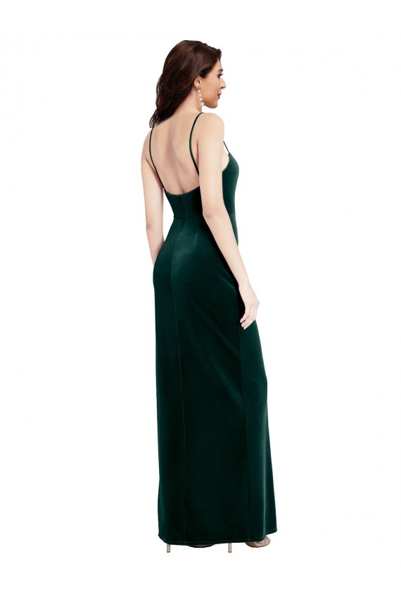 Stretch Velvet Spaghetti Straps Sleeveless Low Back Long Prom Dress / Bridesmaid Dress Essex
