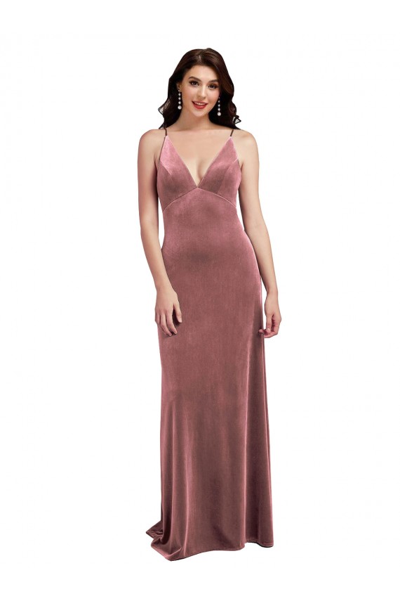 Stretch Velvet V-Neck Sleeveless Low Back Long Formal Evening Gown / Prom Dress / Bridesmaid Dress Essex