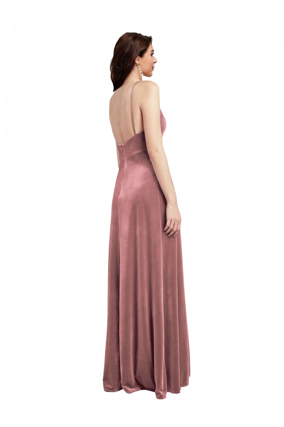Stretch Velvet V-Neck Sleeveless Low Back Long Formal Evening Gown / Prom Dress / Bridesmaid Dress Essex