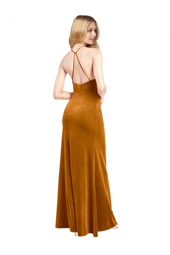 Stretch Velvet Halter Neck Sleeveless Open Back Long Formal Evening Gown / Prom Dress / Bridesmaid Dress Essex