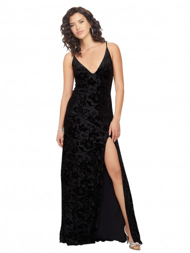 Floral Velvet & Stretch Velvet V-Neck Sleeveless Open Back Long Bridesmaid Dress Essex