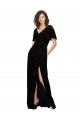 Floral Velvet & Stretch Velvet V-Neck Short Split Sleeves V-Back Long Bridesmaid Dress Essex