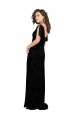 Floral Velvet & Stretch Velvet V-Neck Short Split Sleeves V-Back Long Bridesmaid Dress Essex