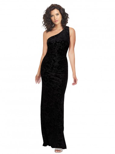 Floral Velvet & Stretch Velvet One Shoulder Sleeveless Long Bridesmaid Dresses Essex