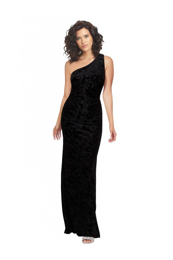 Floral Velvet & Stretch Velvet One Shoulder Sleeveless Long Bridesmaid Dresses Essex