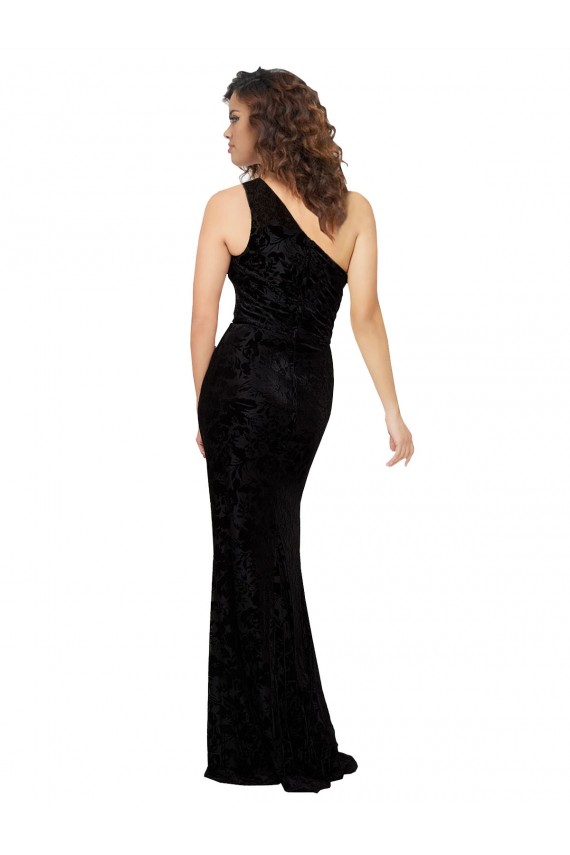 Floral Velvet & Stretch Velvet One Shoulder Sleeveless Long Bridesmaid Dresses Essex
