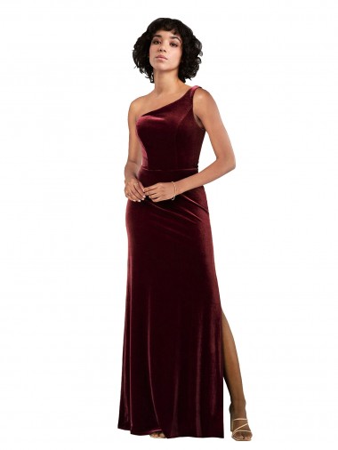 Stretch Velvet One Shoulder Sleeveless Burgundy Long Formal Evening Gown / Prom Dress / Bridesmaid Dress Essex