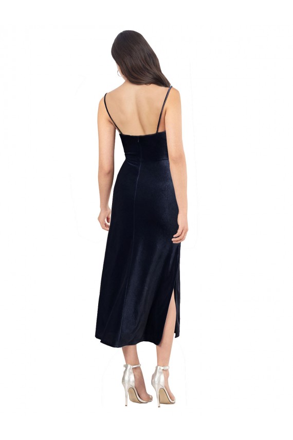 Stretch Velvet Cowl Neck Sleeveless Low Back Midi Length Formal Evening Gown / Prom Dress / Bridesmaid Dress Essex