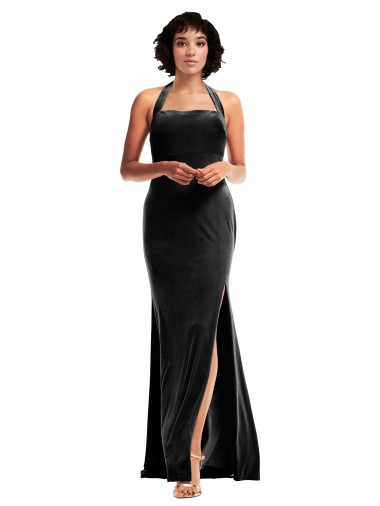 Stretch Velvet Halter Neck Sleeveless Low Back Long Formal Evening Gown / Prom Dress / Bridesmaid Dress Essex