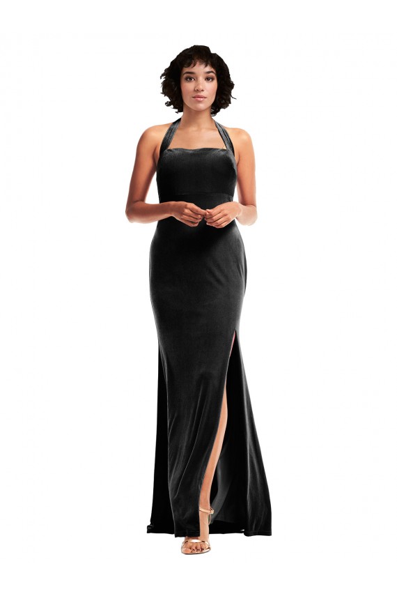 Stretch Velvet Halter Neck Sleeveless Low Back Long Formal Evening Gown / Prom Dress / Bridesmaid Dress Essex