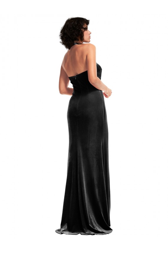 Stretch Velvet Halter Neck Sleeveless Low Back Long Formal Evening Gown / Prom Dress / Bridesmaid Dress Essex