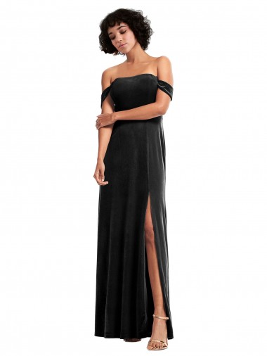 Stretch Velvet Off the Shoulder Sleeveless Black Long Formal Evening Gown / Prom Dress / Bridesmaid Dress Essex