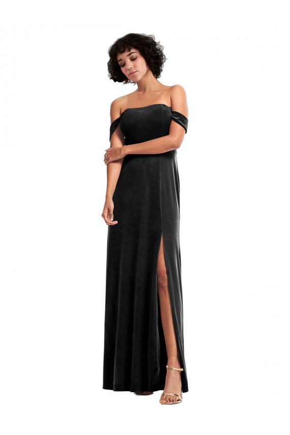 Stretch Velvet Off the Shoulder Sleeveless Black Long Formal Evening Gown / Prom Dress / Bridesmaid Dress Essex