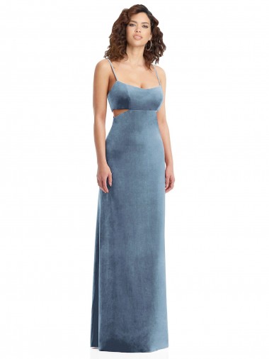 Stretch Velvet Square Neck Sleeveless Low Back Long Formal Evening Gown / Prom Dress / Bridesmaid Dress Essex